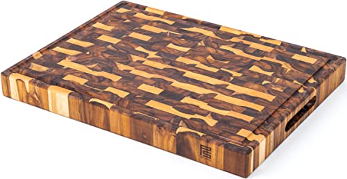 Teak Wood Cutting Board With Juice Groove, Wooden Cutting Boards, Butcher Block, End Grain Cutting Board, Meat Cutting Board, Chopping Block, Bbq Board (Teak, Medium) #TOP1