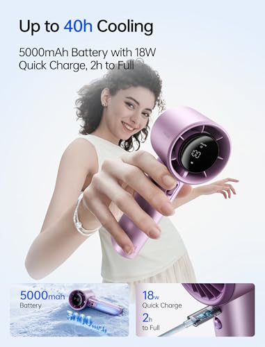 Image of JISULIFE Handheld Fan Pro1S - Next-Gen Airflow: Up to 40h Runtime, Electroplated Body - Luxury Shine, 1-100 Speed Scroll Wheel, 5000mAh-Portable Fan for Travel, Gifts for Women Men(Chrome Purple, 1Pc)