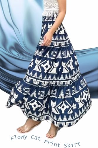 Women's Maxi Long Skirts, High Waisted Lightweight Silky Soft Flowy Ruffle Cute Trendy Boho Hippie, One Size Fits All4