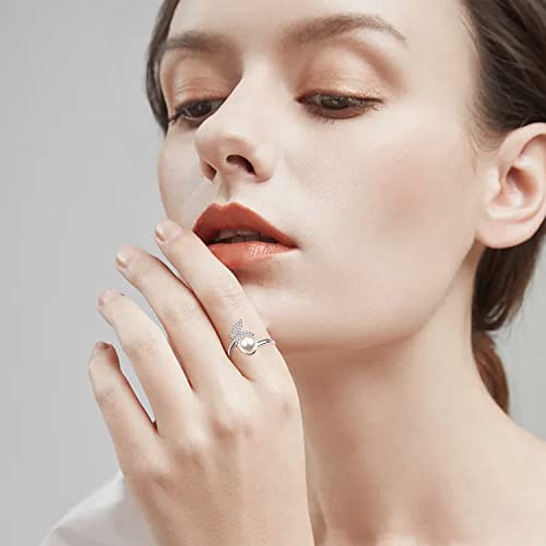 Dreamboat Butterfly Ring Pearl Ring Adjustable Sterling Silver Rings For Women June Birthstone Jewelry Promise Rings For Her Open Rings Size 7-9 #TOP3