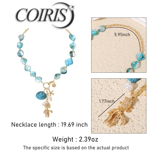 Image of Coiris Natural Seashell Choker Necklaces Earrings Jewelry Set for Women Starfish Shell Freshwater Pearl Collar Necklaces for Women Irregular Mother of Pearl Jewelry Set