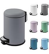 Small Trash Can, 3L | Round Stainless Steel Garbage Bin with Soft Close Lid &amp; Step Foot Pedal | M...