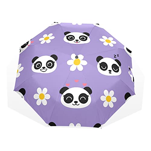 Parapluie coupe-vent 3 plis motif fleurs et panda unisexe
