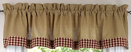 Primitive Home Decors Cotton Burlap With Check Barn Red Border 72" X 16" Valance #TOP1