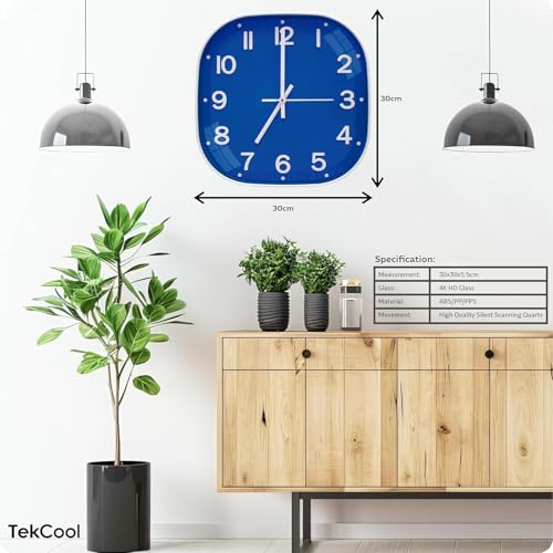 Image of TEKCOOL Plastic Analogue Wall Clock 12 inch Silent Quartz Decorative Wall Clock Non-Ticking Classic Clock Battery Operated Round Easy to Read for Room /Home /Kitchen /Bedroom /Office /School.Blue-