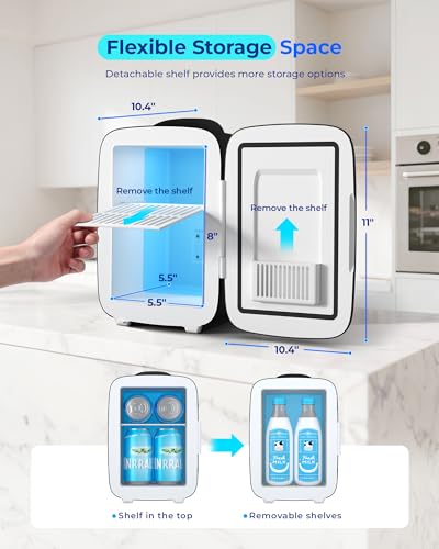 Image of BEICHEN Mini Fridge, 4L /6 Can Portable Small Refrigerator Cool&Warm, AC /DC | Black Mini Refrigerator for Drinks Food, Fast Cooling Low Noise Mini Fridge for Bedroom Car Office, Makeup Skincare Fridge