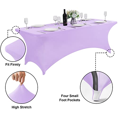 Image of Peomeise 4FT Spandex Table Cover Rectangular Stretch Spandex Tablecloth (Lavender,4FT)