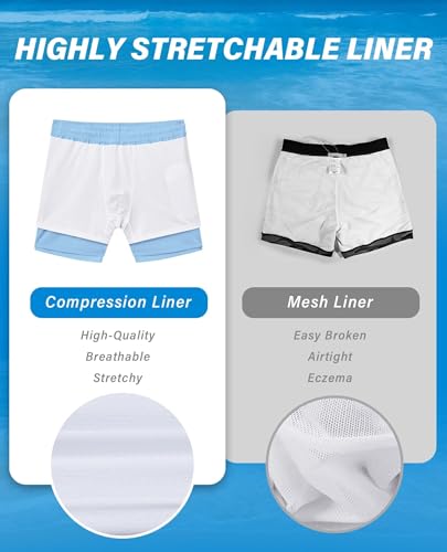 Image of Gleeease 5inch Mens Swim Trunks: 2 in 1 with Compression Liner Lined Soft Stretch Quick Dry Solid Pockets Drawstring Beach
