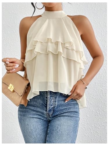 Floerns Women's Ruffle Hem Layered Blouse Top Halter Sleeveless Elegant Shirts4