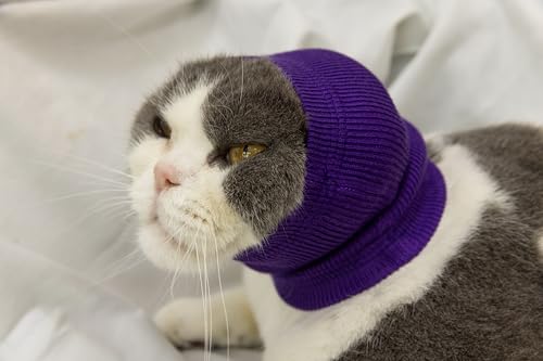 Image of Cat Ear Wrap Safe & Sound Noise Reduction Keep Calming Anti-Anxiety Neck Gaiter for Cats Purple S