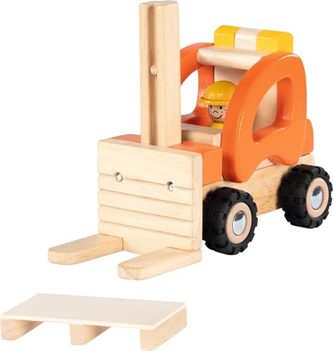 Chariot élévateur en bois goki robuste véhicule de jeu traditionnel 20 cm