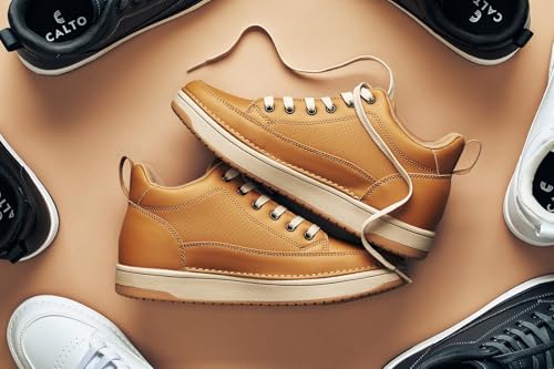 Image of CALTO Men's Invisible Height Increasing Elevator Shoes - Casual Low-top Leatherette Sneakers - 2.4 Inches Taller