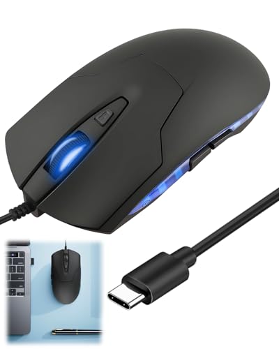 Wired USB C Mouse 6-Button Quiet Click Computer Silent Gaming Mouse Type-C