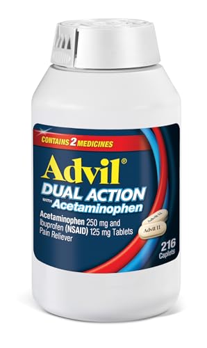 Advil Dual Action Coated Caplets with Acetaminophen 250 Mg Ibuprofen and 500 Mg Acetaminophen Per Dose (2 Dose Equivalent) for 8 Hour Pain Relief - 216 Count