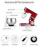 Küchenmaschine Knetmaschine 6L, 1000W Reduzierte Geräusche Knetmaschine mit Rührbesen, Knethaken, Schlagbesen, Spritzschutz, 6+P Geschwindigkeit mit Edelstahlschüssel Teigmaschin (Rot) - 5