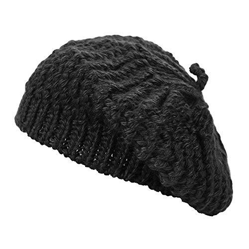 ZLYC Damen Kabel Stricken Baskenmützen Geflochtene Baggy Wolle Barett Winter Warmer Beanie(Schwarz),Einheitsgröße