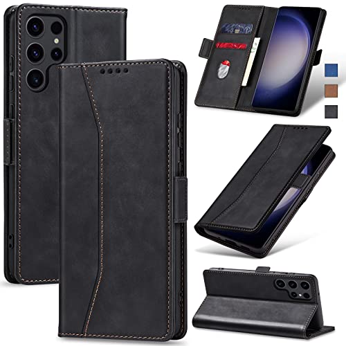 Image of Jasonyu Wallet Case for Samsung Galaxy S23 Ultra, Flip PU Leather, Black
