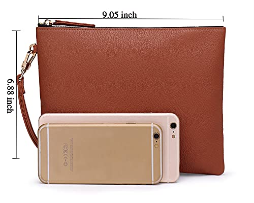 DORIS&JACKY Lambskin Leather Wristlet Clutch Purse For Women Large Soft Designer Wallet With Strap (Brown-Goat Leather)…