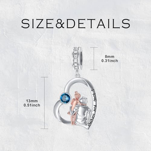 Image of PROESS Father Mother Daughter Charm fit Charms Bracelet Sterling Silver Charms for Bracelets Birthday Valentines Day Gifts for Daughter Mother Lover