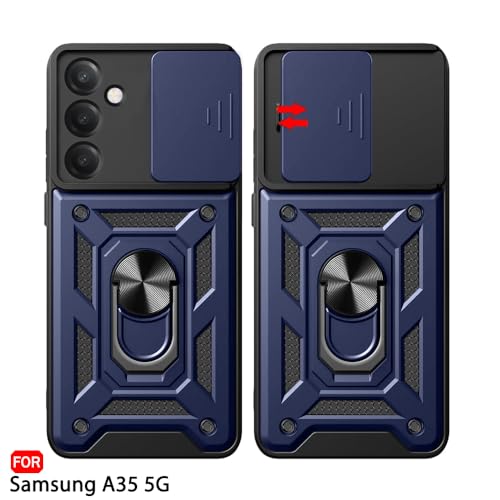 Image of TheGiftKart Tough Armor Bumper Back Cover Case for Samsung Galaxy A35 5G | Sliding Camera Cover, Kickstand & Ring Holder | 360 Protection Back Cover Case for Samsung Galaxy A35 5G (PC & TPU, Blue)