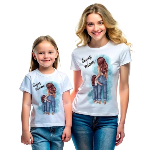 Pack dúo camisetas madre e hija 'Super mom'. Camisetas madre e hija. Camisetas personalizadas. Camisetas algodón. Día de la madre. Regalo mamá.