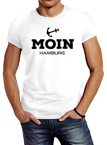 Neverless Herren T-Shirt Moin Hamburg Anker Slim Fit weiß XL