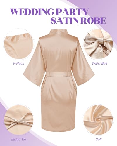 7 Pcs Womens Kimono Robe Bride Bridesmadis Silky Bathrobe Getting Ready of Wedding Birthday Party Sleepwear4