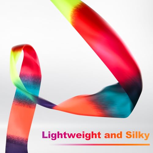 HiUnicorn Wide Dance Ribbons Praise Dance Worship Flags for Kids Adult, 2-Pack Rainbow Ribbon Dancer Wand for Kids Gymnastics Birthday Party Favors Decoration, Dancing Ribbon Streamer Toys