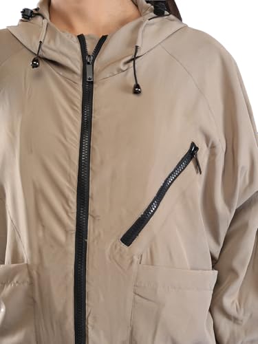 Image of CHKOKKO Womens Stylish Oversized Windcheater Jacket with Zip Closure Lightweight Sportswear for Running Travel Hiking Outdoor and Rainy Season Wear Khaki 3XL