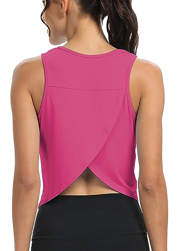 Image of Mippo Workout Tops for Women Cropped Open Back Sleeveless Tank Tops Athletic Gym Yoga Shirts Loose Fit