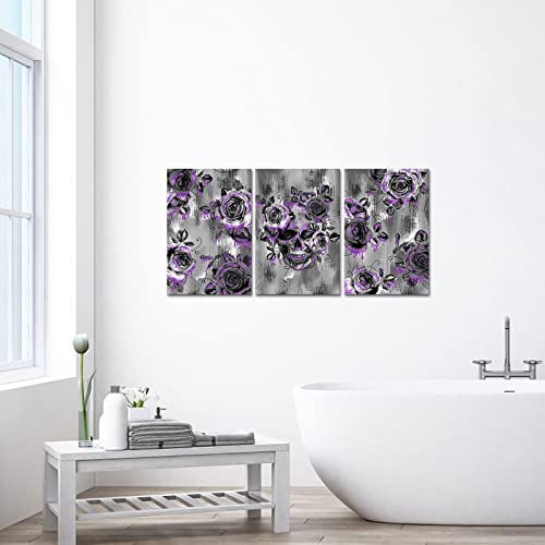 Rnnjoile Skull Art Wall Decor Purple Sugar Skull Canvas Picture Skeleton And Rose Painting Gothic Theme Bedroom Bathroom Decoration #TOP3
