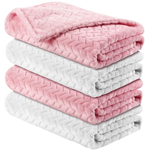 Image of Chumia 4 Pcs Baby Blanket Flannel Cozy Throw Fuzzy Soft Warm Winter Blanket for Newborn Sherpa Fluffy Crib Swaddling Supplies Birthday Baby Shower(24 x 32 Inch,Light Pink, Beige)