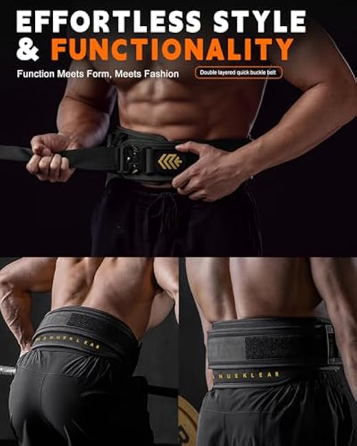 MANUEKLEAR Weight Lifting Belts for Men and Women, Gym Weight Belt with Carabiner Quick Locking, Double-Layer Weightlifting Belt for Workout Squat Powerlifting Deadlift