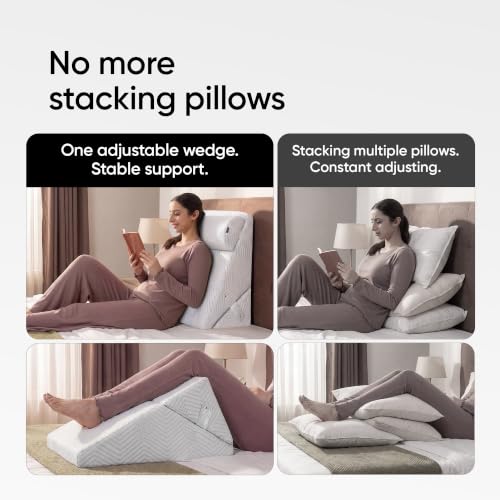 Image of Frido Adjustable Wedge Max Cushion with Cooling Cover, 12-Way Adjustable Pregnancy Pillow & Leg Elevation Pillow, Relieves Neck & Back Pain, Great for Reading, Sleeping & Relaxing | White & Grey