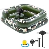 Grinsvalley Motorized Pool Float with Rechargeable Battery, 44 x 44 in Inflatable Pool Float with Water Spray, Cup Holder and Foot Pump, PVC Lounger for Ages 14+ Teens Adults, Camouflage