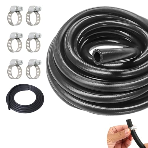 1 Metro Manguera de Gasolina 6 mm con 6 Abrazaderas Acero Inoxidable, Tubo de Goma Flexible para Combustible, Aceite, Aire, Motores, Auto, Moto, Trasvase Gasolina, Tubo Gasolina Moto