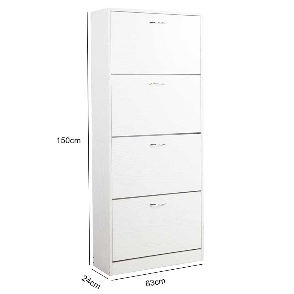 BAKAJI Scarpiera Portascarpe in Legno MDF con 4 Ante Porta Scarpe a Ribalta Maniglie in Metallo Doppia Profondità Dimensioni Compatte Slim 63 x 24 x 150 cm Ingresso Casa (Bianco Frassinato)