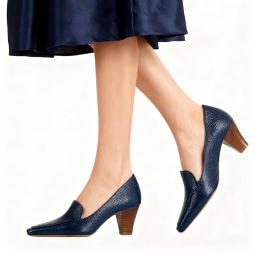 Image of LEHOOR Women Vintage Chunky Block Heel Pumps Shoes Square Pointed Toe Slip On Formal Office Work Business Loafers Shoes Suede Snakeskin Cone Heel Oxford Shoe Ladies Professional Chic Fall 4-11 M US