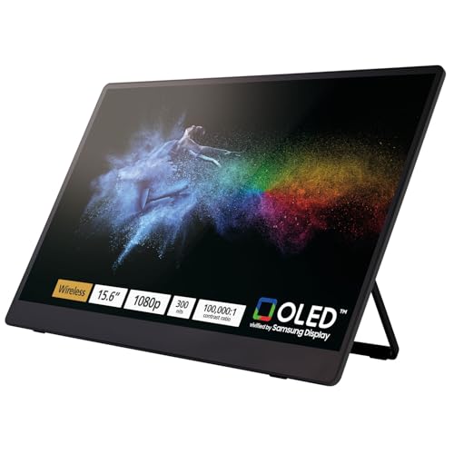 Image of Ricoh 150BW Portable 15.6 inch Vivid OLED 350nit Lightweight Display Monitor and Touchscreen w /Dual Speakers, Wireless with Multicasting, Battery Powered - for Laptop, Desktop, Mac, PC