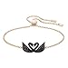 Bracelet Swarovski Iconic Swan, cristal noir, métal doré rose, pour femme