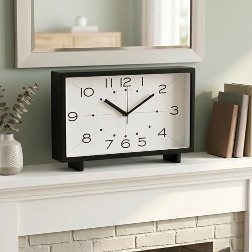 EMAX HOME Modern Rectangular Table Clock, Silent Non Ticking Desk Clock Battery Operated, 11 Inch Minimalist EMAX HOME Modern Rectangular Table Clock, Silent Non-Ticking Desk Clock Battery Operated, 11 Inch Minimalist Mantel Shelf Clock with Large Numerals for Living Room Decor, Bedroom Nightstand & Office