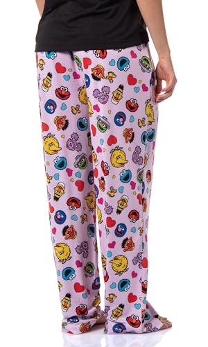 Sesame Street Calça de pijama feminina com estampa de pássaro grande e cabeça de coração, rosa, X-Sm