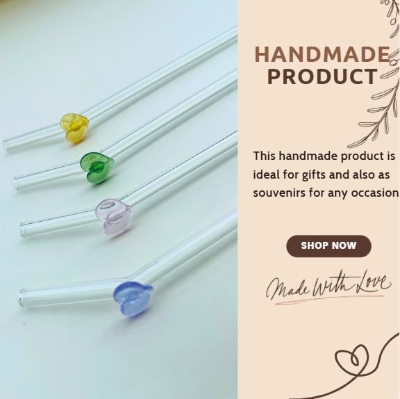 Image of THE Empty Space Set of 4 Reusable Glass Straws, Colorful Heart Shaped with Gift Packaging for Smoothies, Milkshakes, Juices, Teas, Perfect for Parties & Gifts | 7 inch Height 4 PCs (Heart)