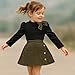 Toddler Girl Plaid Outfits Fall Winter Dress Knit Ribbed Bow Sweatshirt Tops and Button Fashion Skirts Set（Army Green,4T