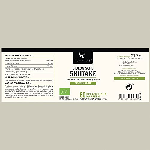 Shiitake Kapseln Plantae Bio 60 Stück – Pflanzliche Nahrungsergänzung