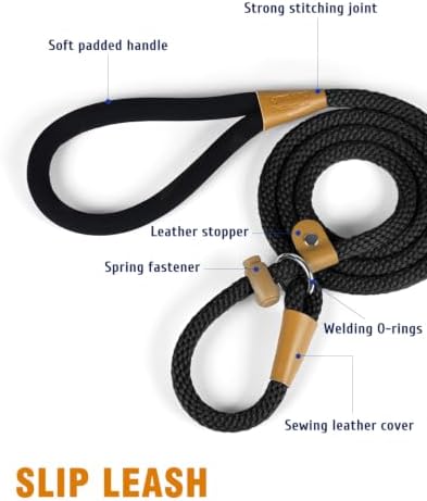 lynxking Dog Leash Slip Lead, Braided Padded Loop Leash 5ft 6ft 8ft — view 5