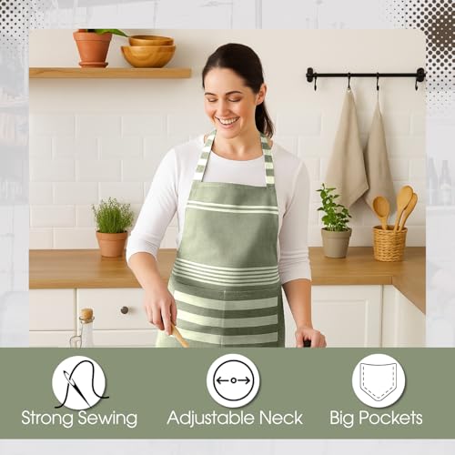 Image of Unisex Cooking Aprons | Waterproof Apron | Striped Design with 2 Front Pockets & Adjustable Neck Strap | Durable, Oil & Stain Resistant | Chef Apron for Cooking