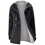 JiangWu Womens Fashion Horn Button Fleece Thicken Coat with Hood Winter Warm Jacket