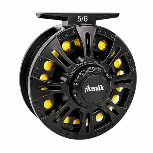 Aventik HVCE Graphite Fly Reel Center Drag System Classic III Graphite Large Arbor Sizes 3/4, 5/6, 7/8 Fly Fishing Reels