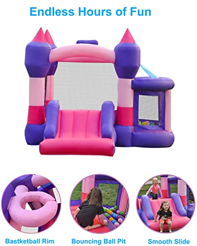 RETRO JUMP Bouncy House for Kids Outdoor, Kids Bounce House, Inflatable Bounce House with Blower, Bouncing Ball Pit & Basketball Rim, Ocean Balls, Stakes, Repair Kits, Storage Bag Included - Thumbnail 2